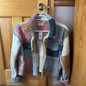 Comfy cozy multi colored cropped Shacket.